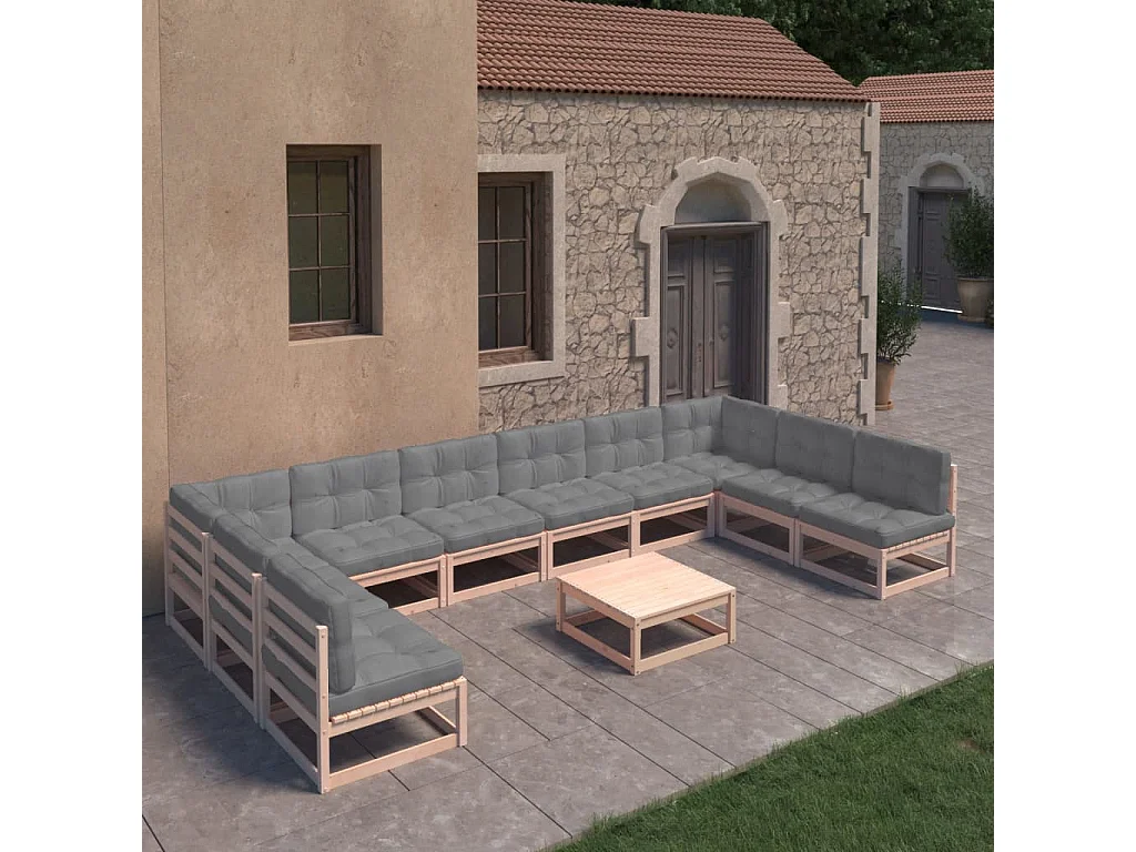 11-tlg. Garten-Lounge-Set mit Kissen Kiefer Massivholz