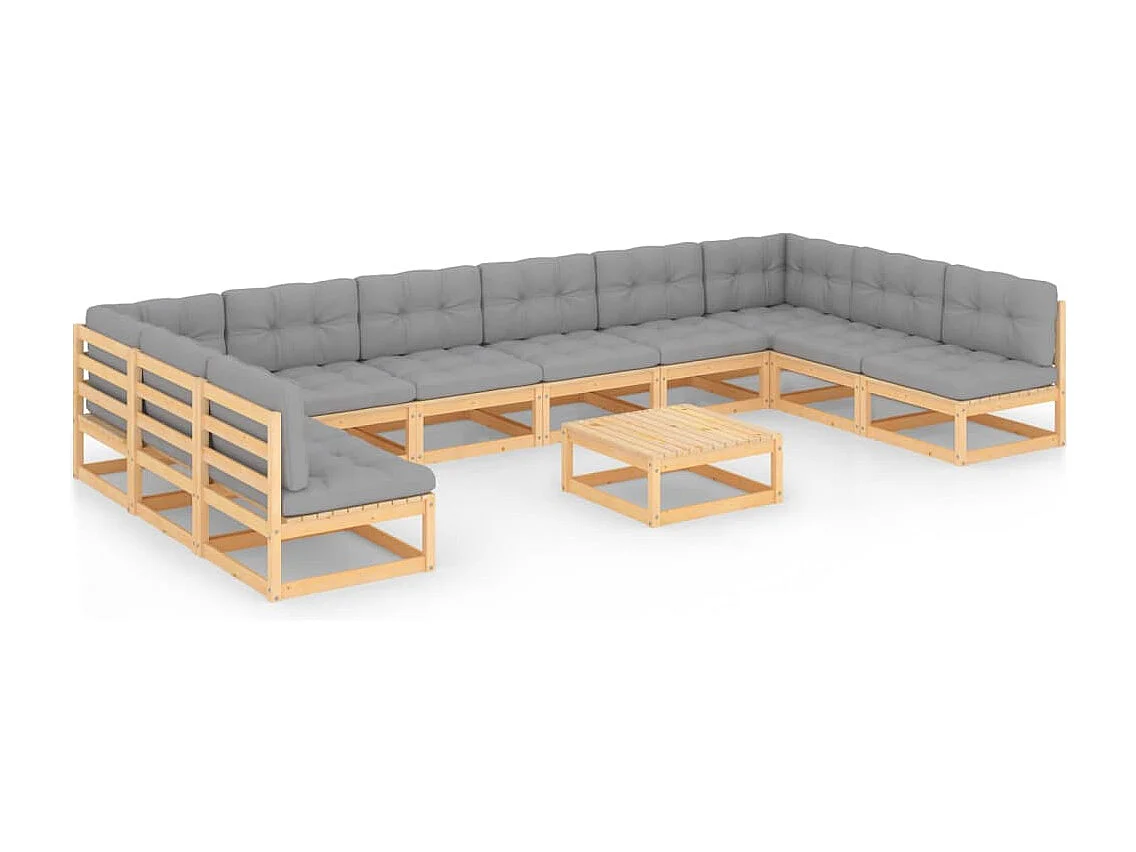 11-tlg. Garten-Lounge-Set mit Kissen Kiefer Massivholz
