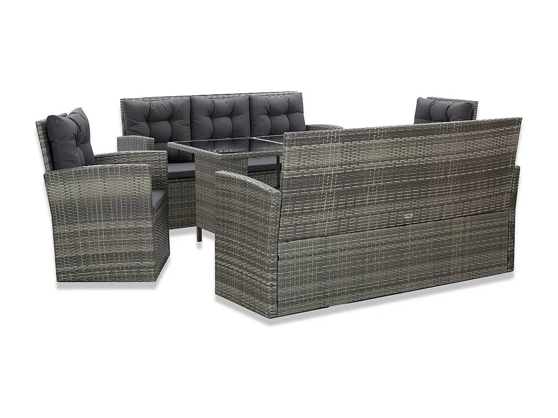 Ensemble à manger d'extérieur 5pcs coussins Résine tressée Gris