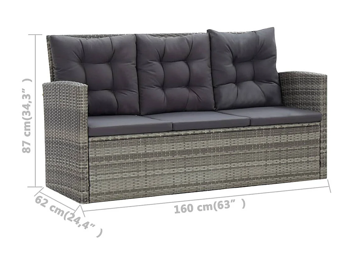 Ensemble à manger d'extérieur 5pcs coussins Résine tressée Gris