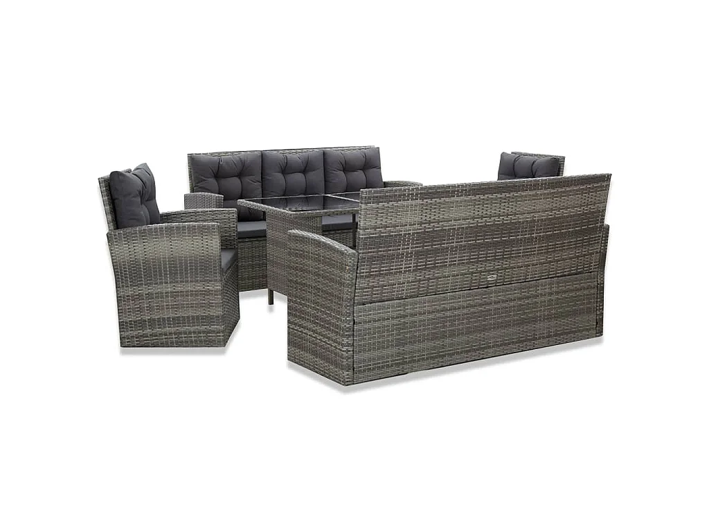 5-delige Tuinset met kussens poly rattan grijs