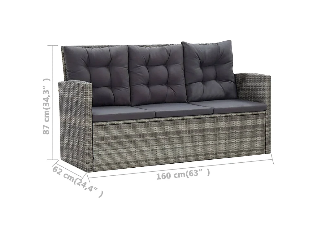 5-delige Tuinset met kussens poly rattan grijs