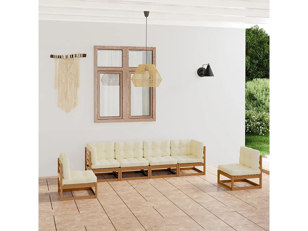 6-tlg. Garten-Lounge-Set mit Kissen Kiefer Massivholz