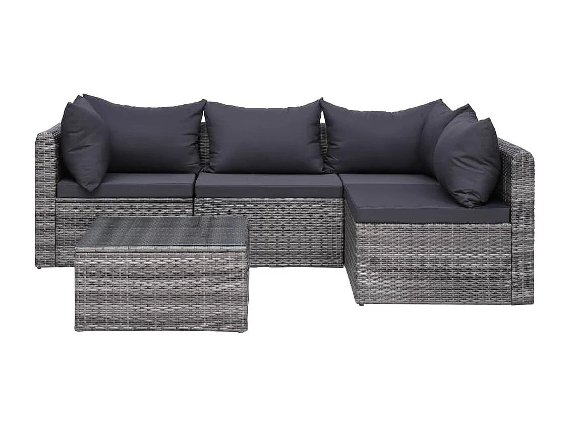 Salon de jardin 9 pcs avec coussins Résine tressée Gris