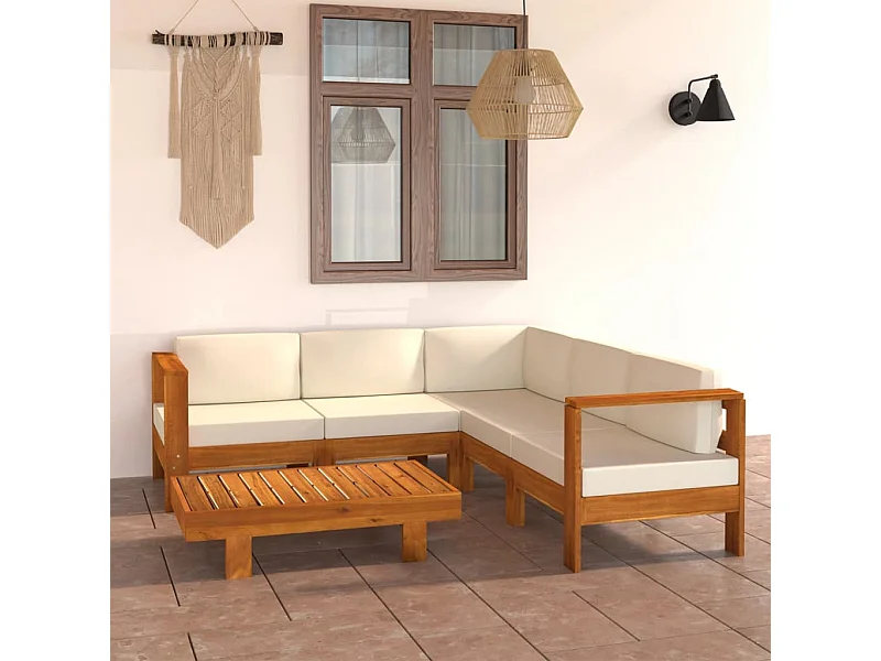 6-tlg. Garten-Lounge-Set mit Kissen 100x60 cm Akazienholz