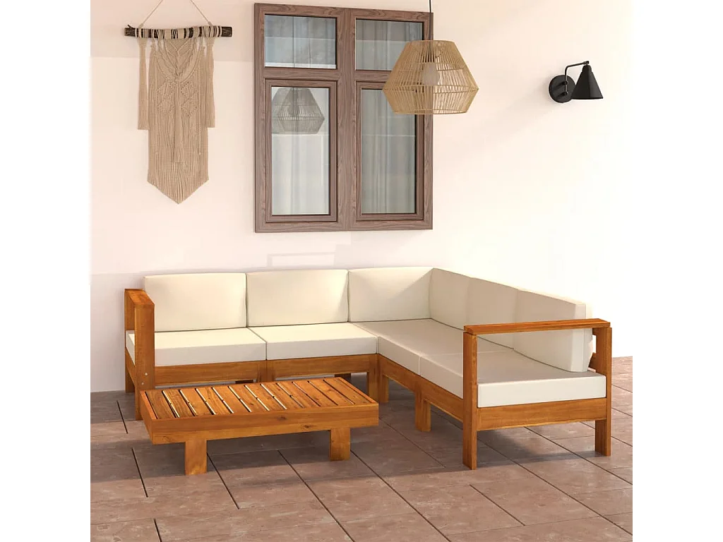 Conjunto de lounge de jardim com 6 peças e almofadas 100x60 cm madeira de acácia