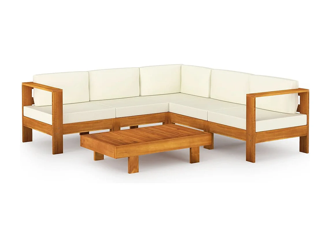 Salon de jardin 6 pièces avec coussins 100 x 60 cm Bois d'acacia