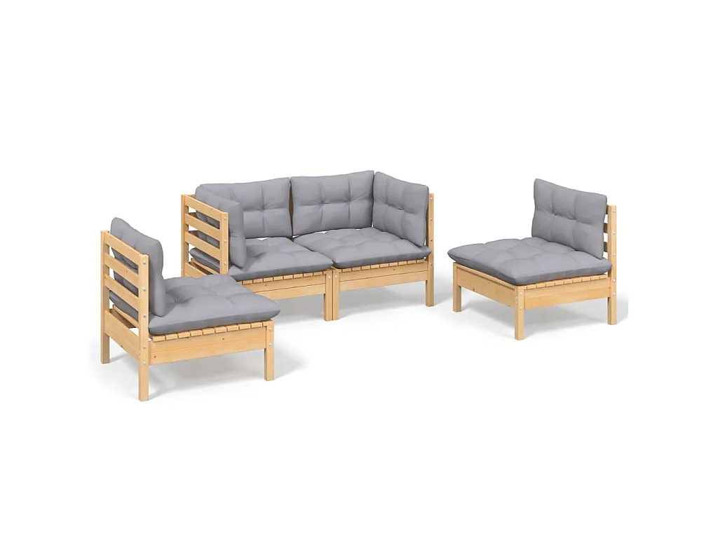Juego de muebles de jardín 4 pzas y cojines madera maciza pino