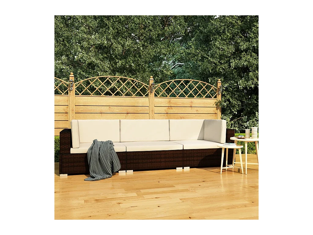 3-tlg. Garten-Sofagarnitur mit Auflagen Poly Rattan Braun