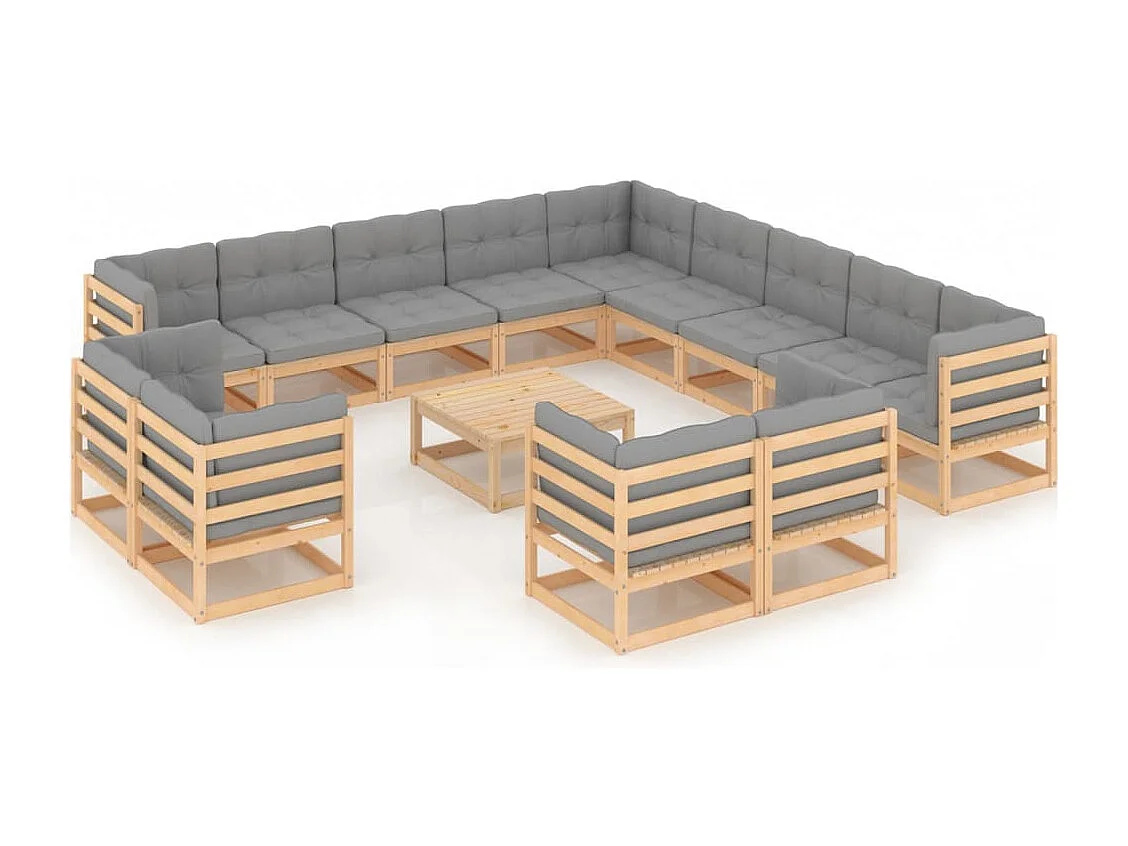 14-tlg. Garten-Lounge-Set mit Kissen Massivholz Kiefer