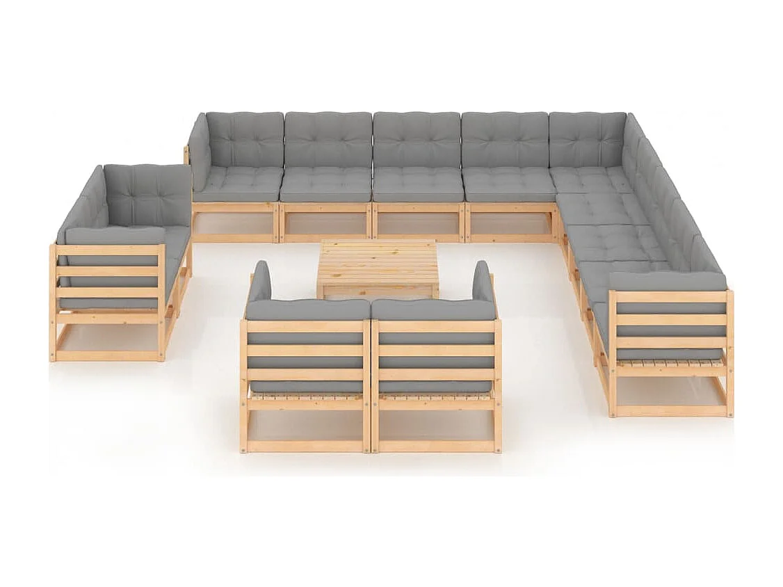14-tlg. Garten-Lounge-Set mit Kissen Massivholz Kiefer