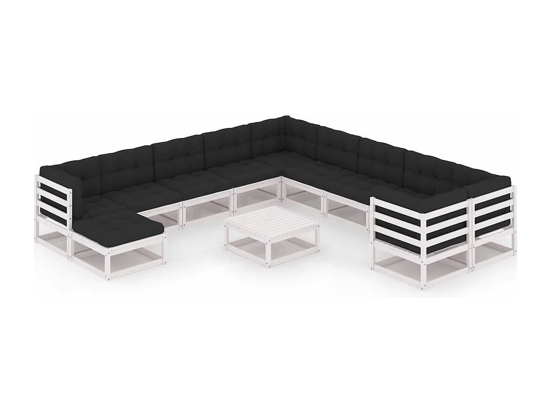 12-tlg. Garten-Lounge-Set mit Kissen Weiß Massivholz Kiefer