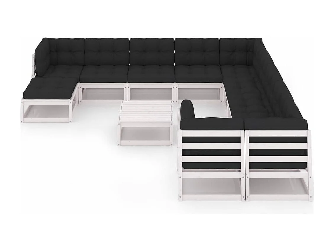 12-tlg. Garten-Lounge-Set mit Kissen Weiß Massivholz Kiefer