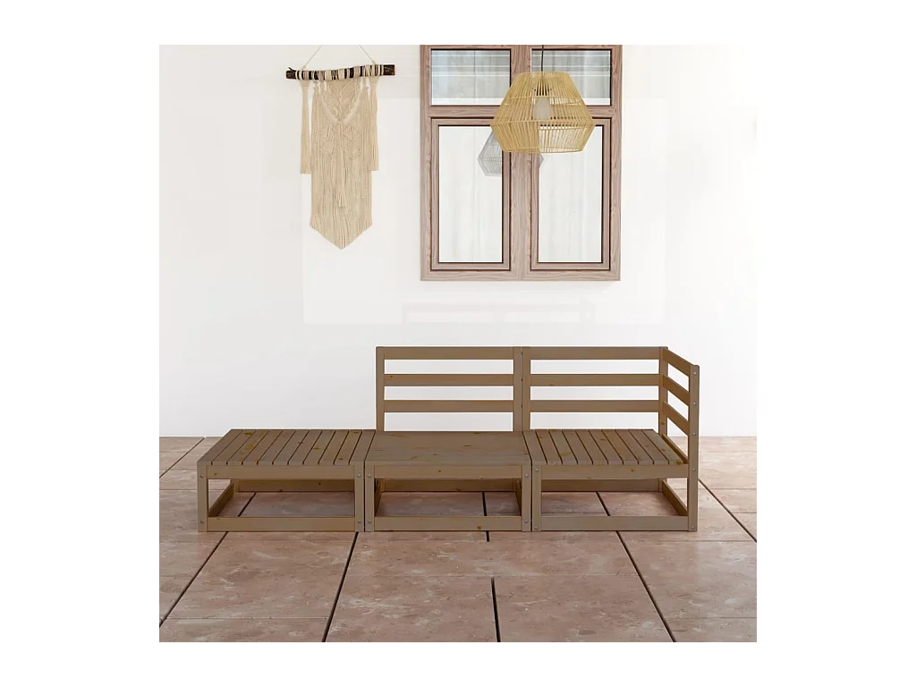 Salon de jardin 3 pcs Marron miel Bois de pin massif