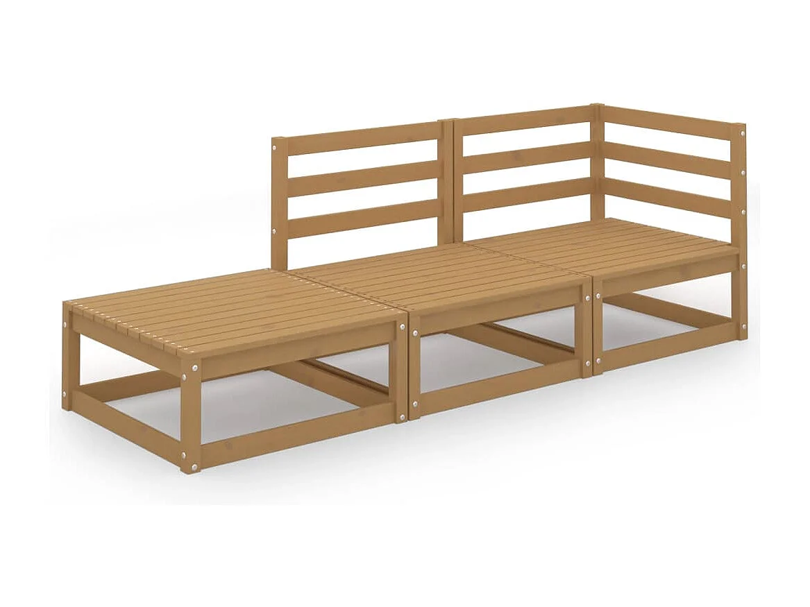 Set Divani da Giardino 3pz Marrone Ambra Legno Massello di Pino