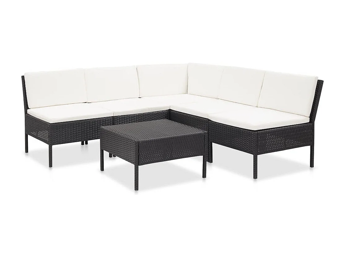 6-tlg. Garten-Lounge-Set mit Auflagen Poly Rattan Schwarz