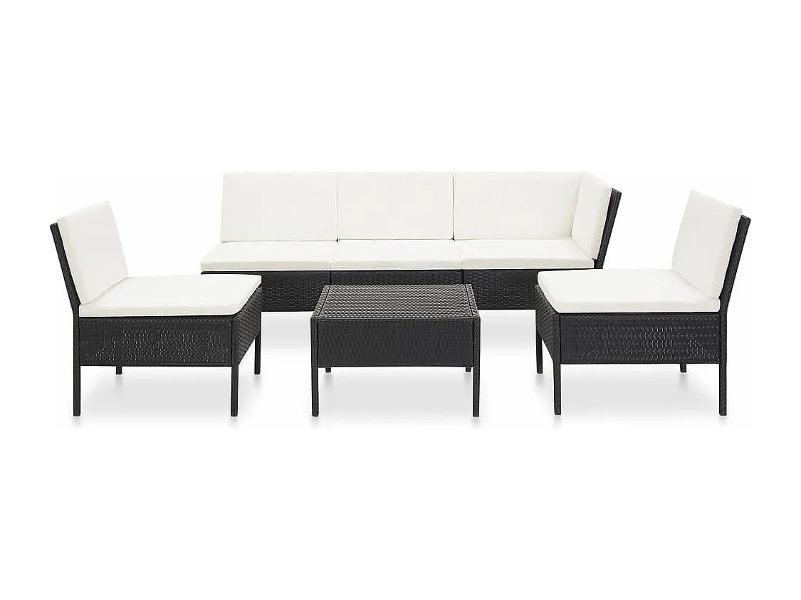 6-tlg. Garten-Lounge-Set mit Auflagen Poly Rattan Schwarz