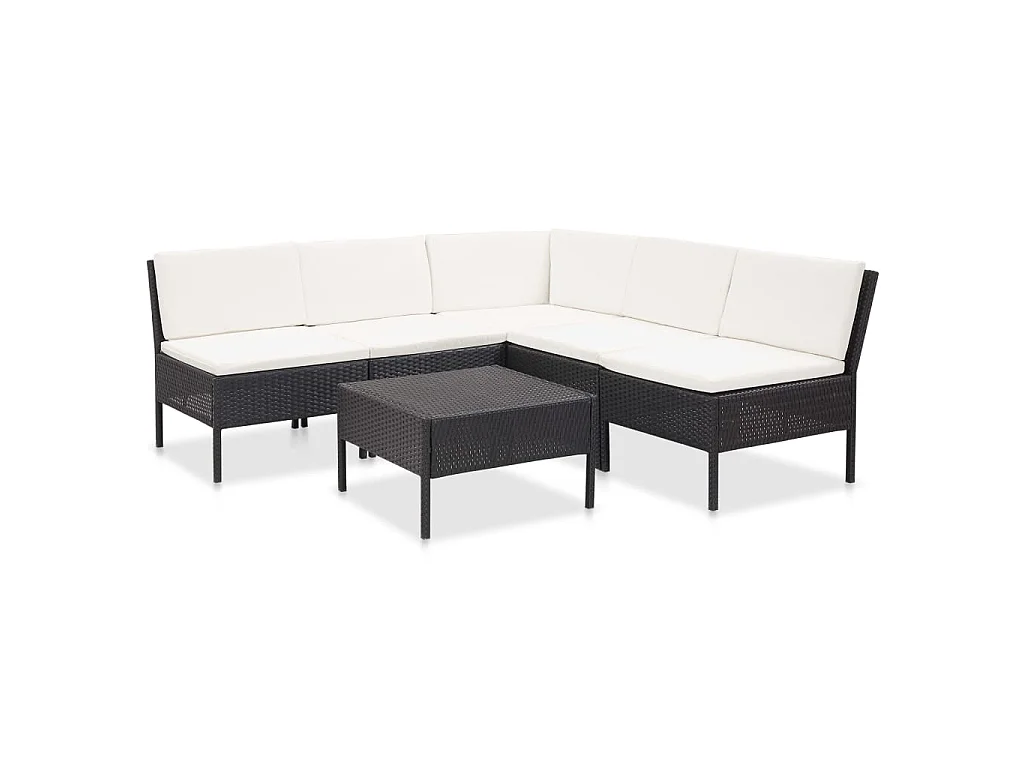Salon de jardin 6 pcs avec coussins Résine tressée Noir