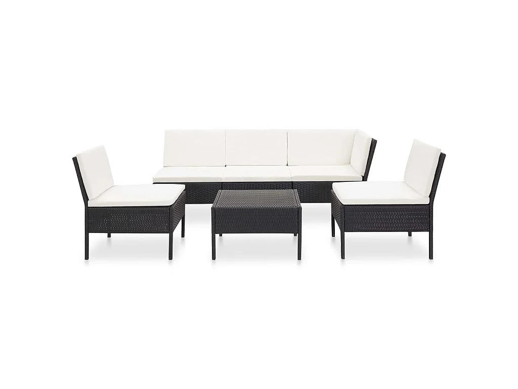 Salon de jardin 6 pcs avec coussins Résine tressée Noir