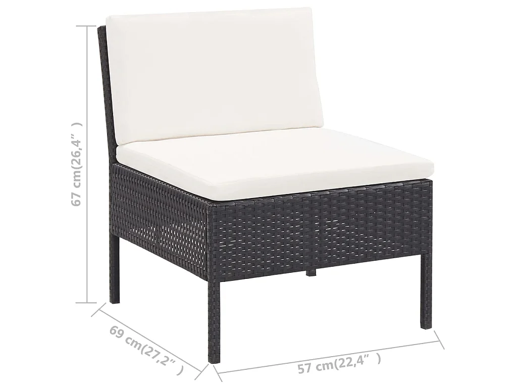 Salon de jardin 6 pcs avec coussins Résine tressée Noir