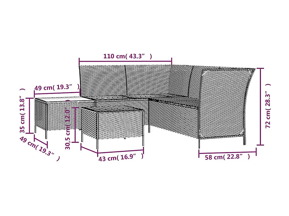 Salon de jardin 4 pcs avec coussins Gris Résine tressée
