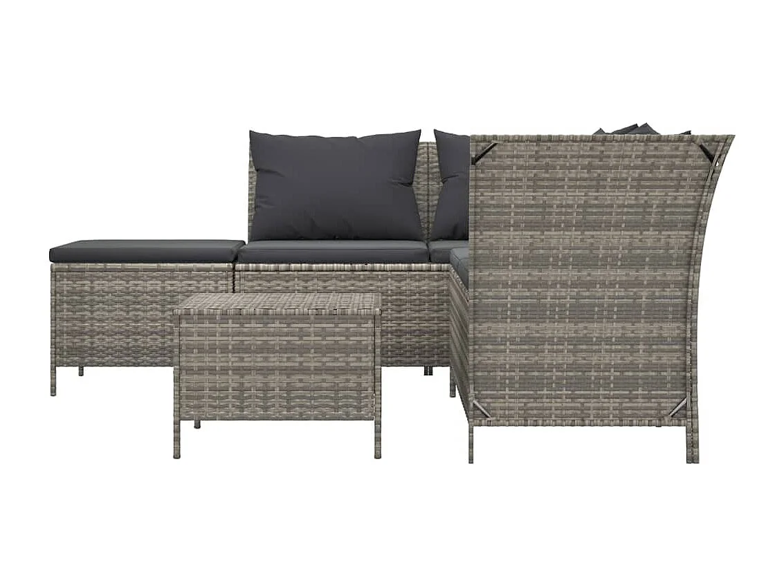 Salon de jardin 4 pcs avec coussins Gris Résine tressée