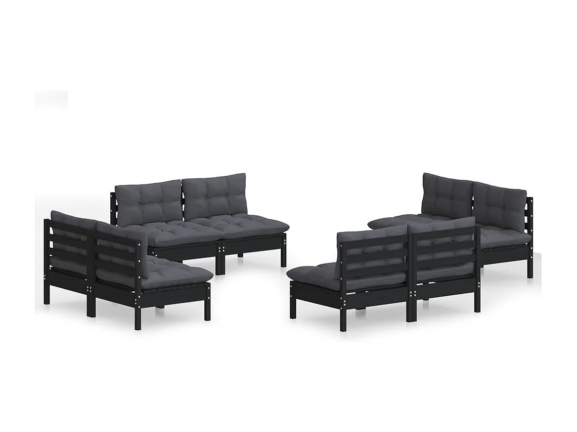 8-tlg. Garten-Lounge-Set mit Anthrazit Kissen Kiefernholz