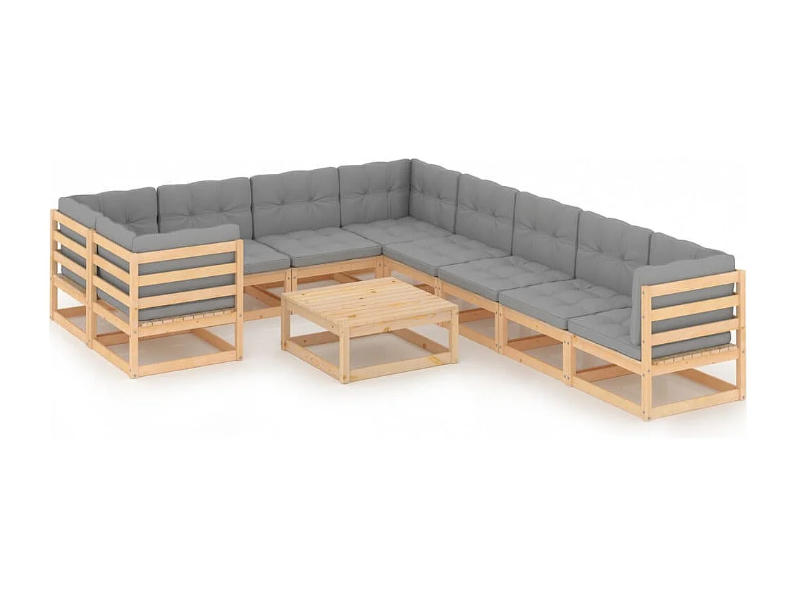 10 pcs conjunto lounge de jardim c/ almofadões pinho maciço