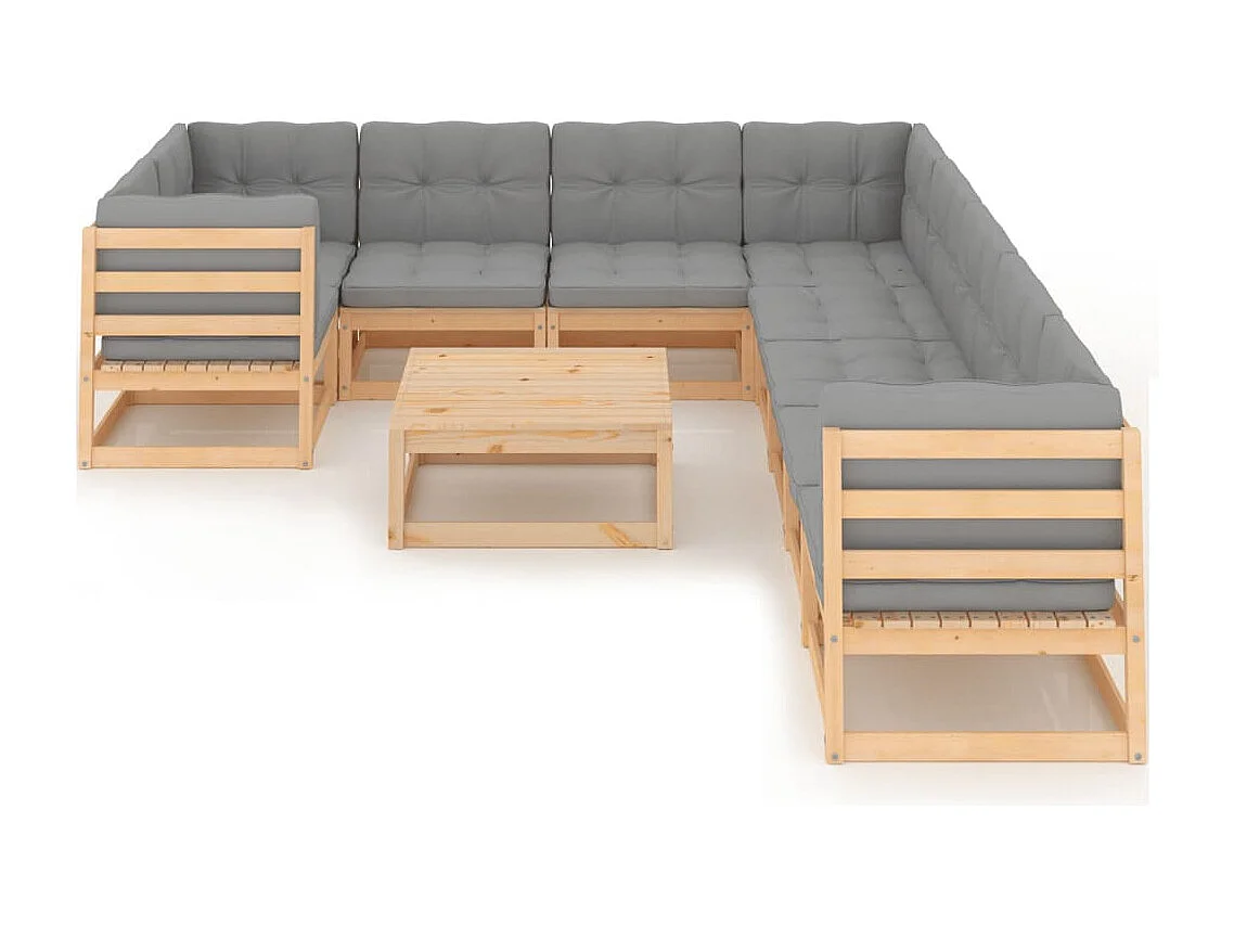 10 pcs conjunto lounge de jardim c/ almofadões pinho maciço