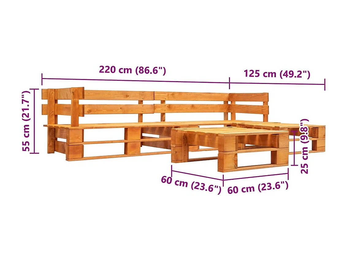 Canapés de jardin palette 4 pcs Bois Marron miel