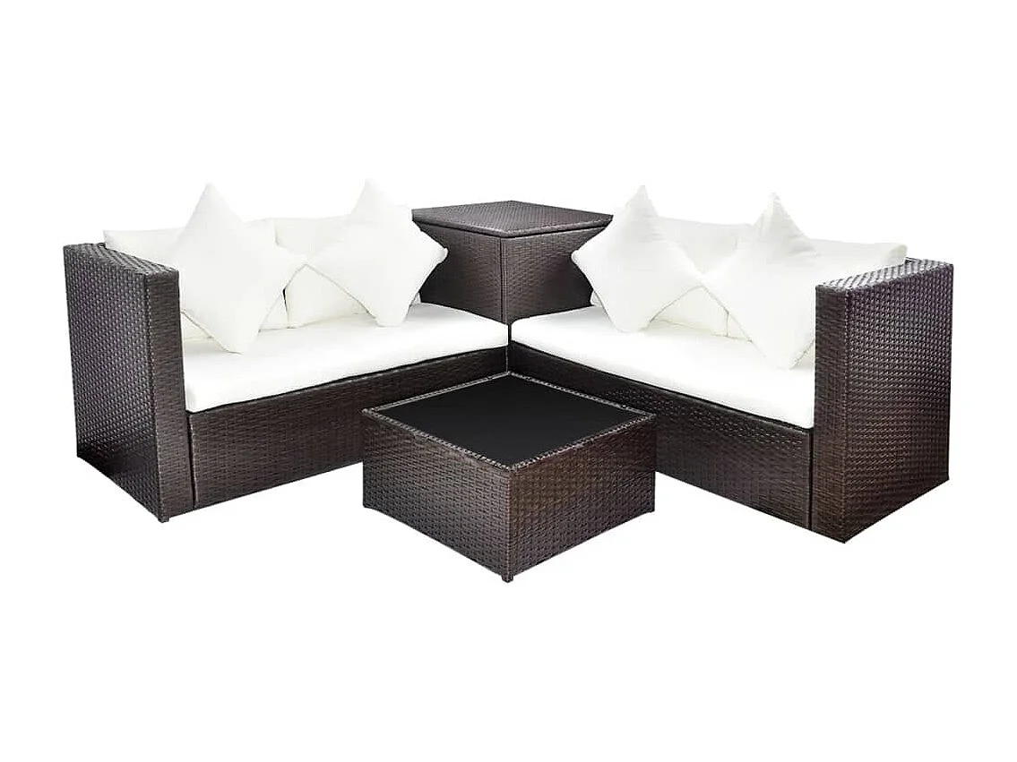 4-tlg. Garten-Lounge-Set mit Auflagen Poly Rattan Braun