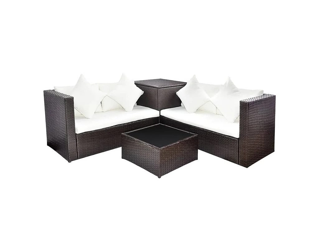 Set muebles de jardín 4 piezas y cojines ratán sintético marrón