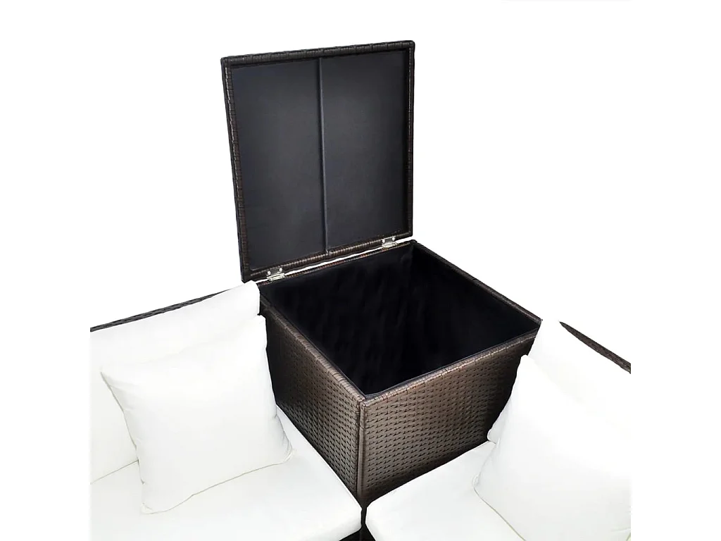 Set muebles de jardín 4 piezas y cojines ratán sintético marrón