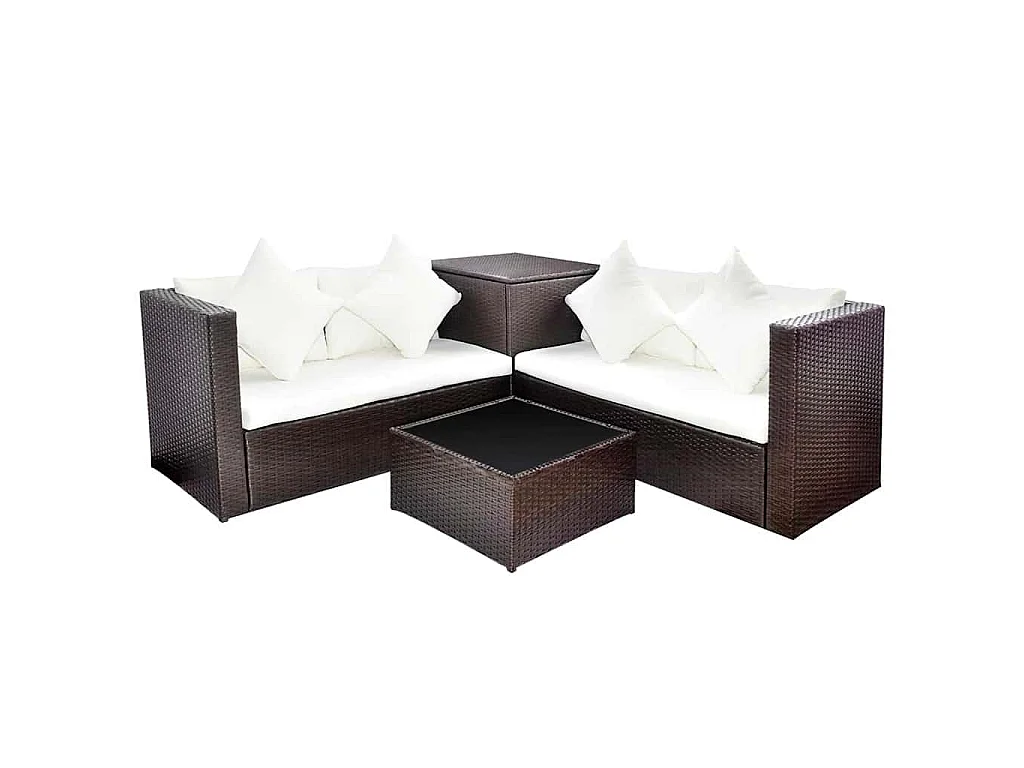 4-delige Loungeset met kussens poly rattan bruin