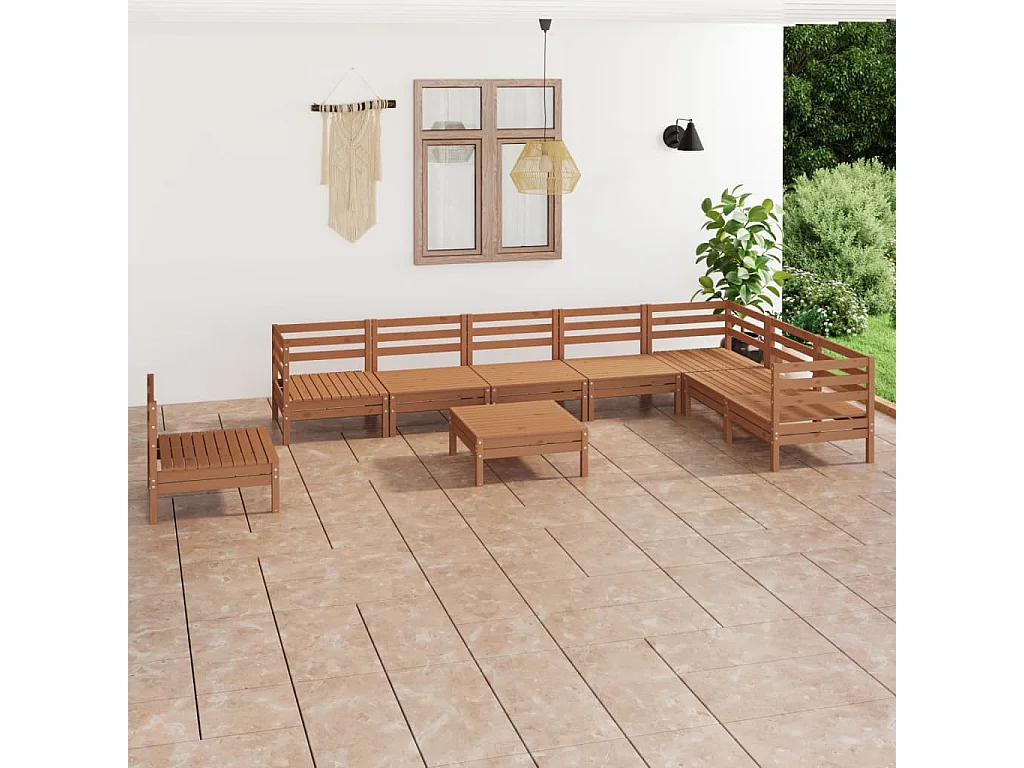9-tlg. Garten-Lounge-Set Massivholz Kiefer Honigbraun