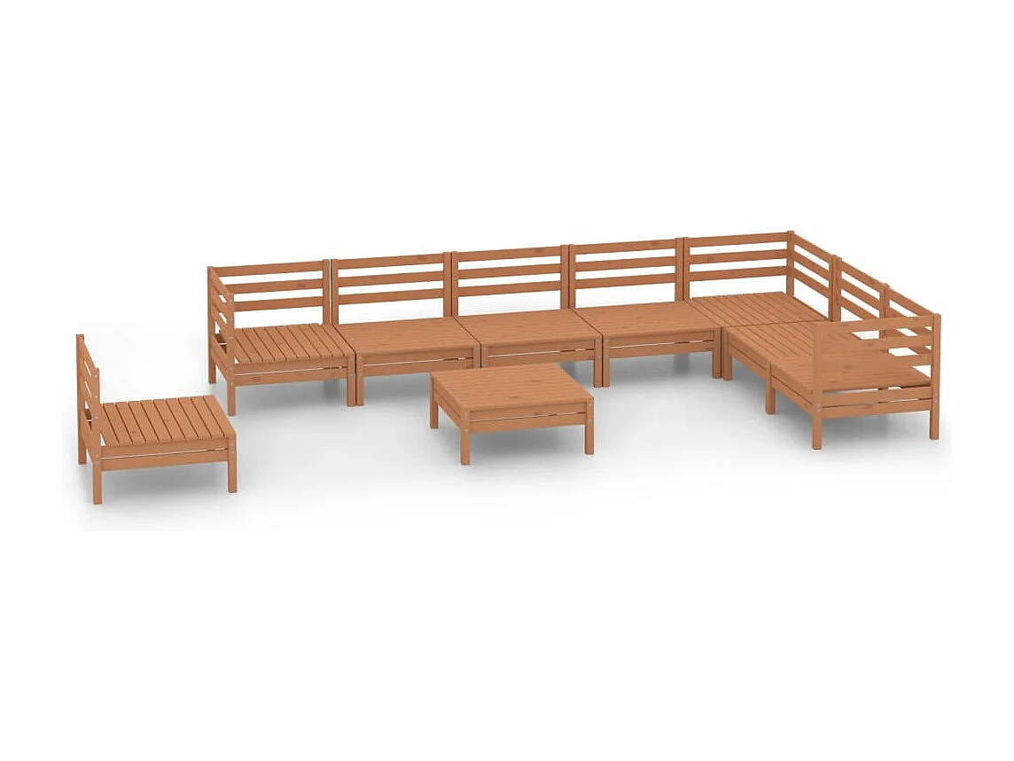 9-tlg. Garten-Lounge-Set Massivholz Kiefer Honigbraun