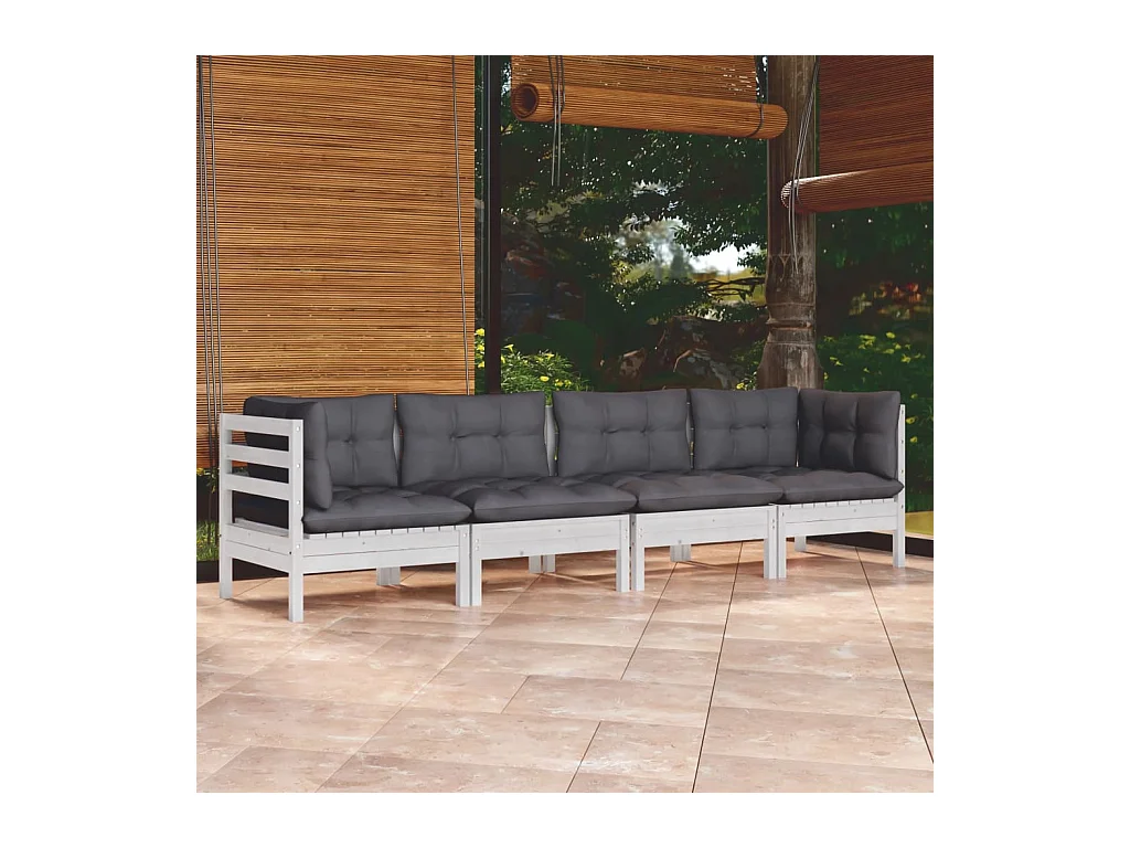 Set Salotto da Giardino 4 pz con Cuscini Legno Massello di Pino