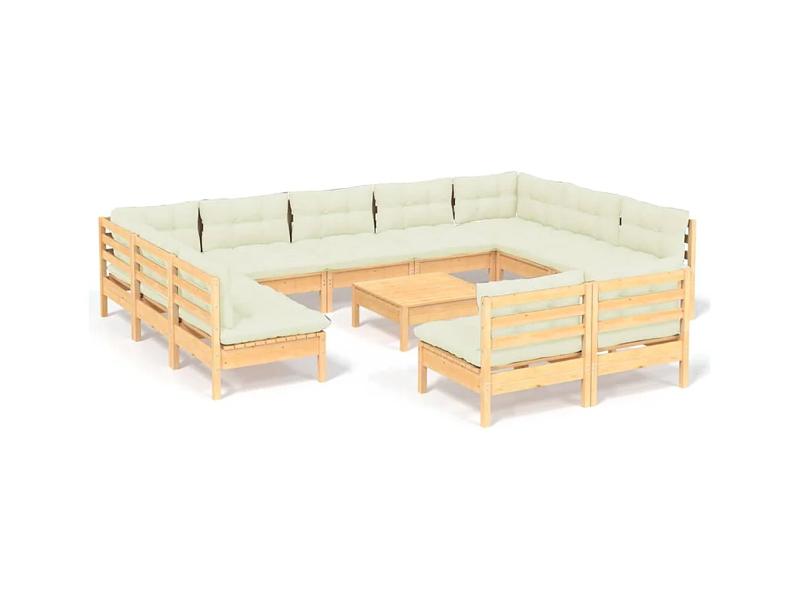 Set Divani da Giardino 12 pz con Cuscini Crema Massello di Pino