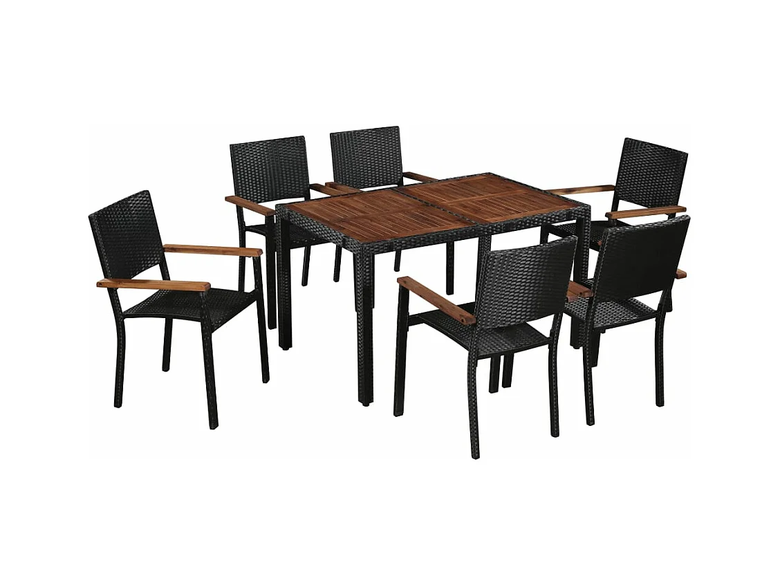 Ensemble à manger d'extérieur 7pcs Résine tressée acacia Noir