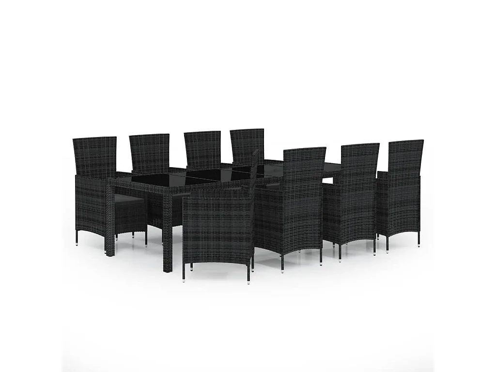 Set da Pranzo da Giardino 9 pz con Cuscini in Polyrattan Nero