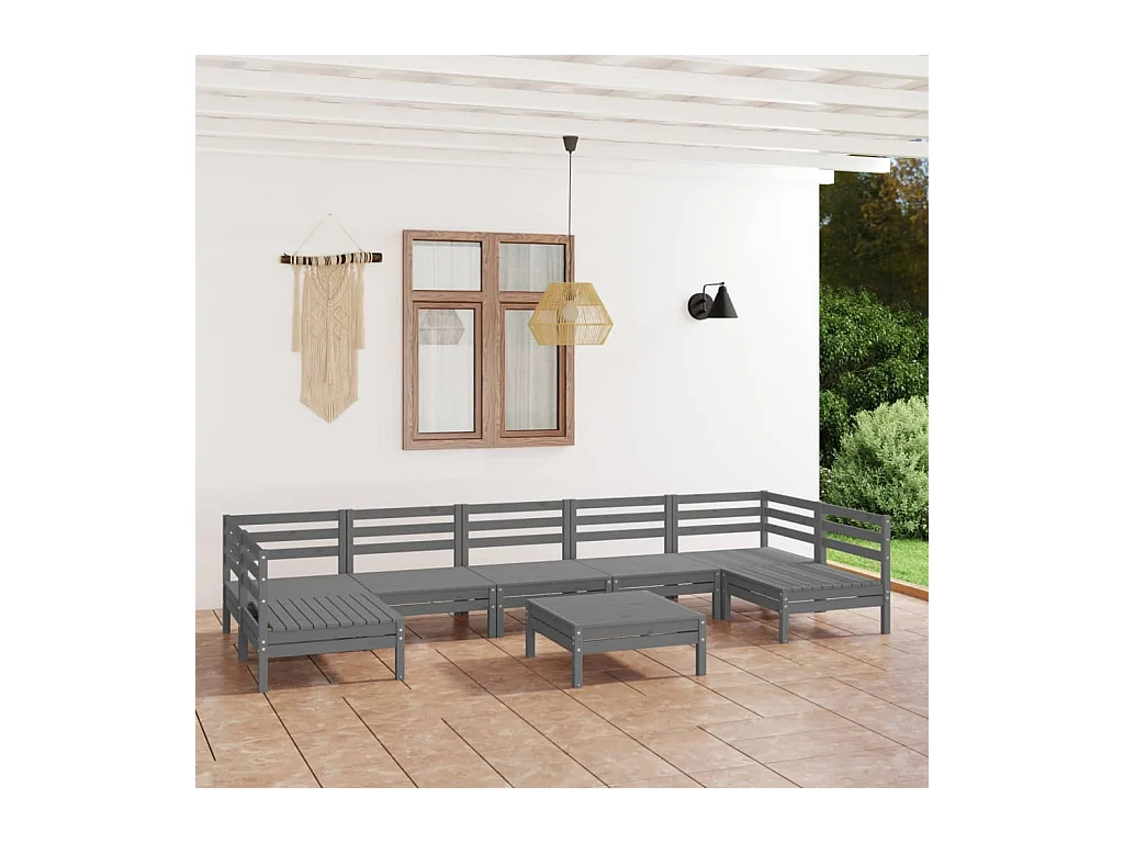 Salon de jardin 8 pcs Gris Bois de pin massif