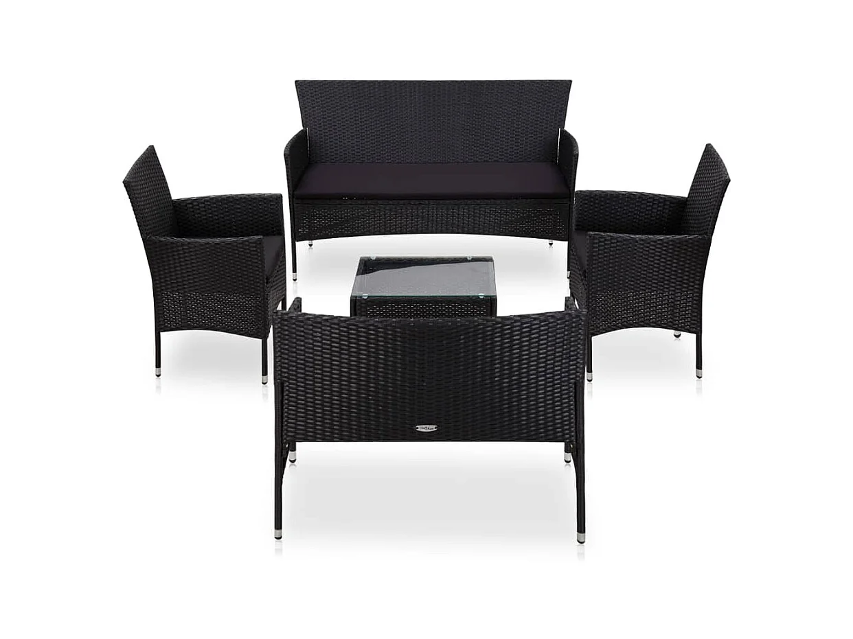 Salon de jardin 5 pcs avec coussins résine tressée noir