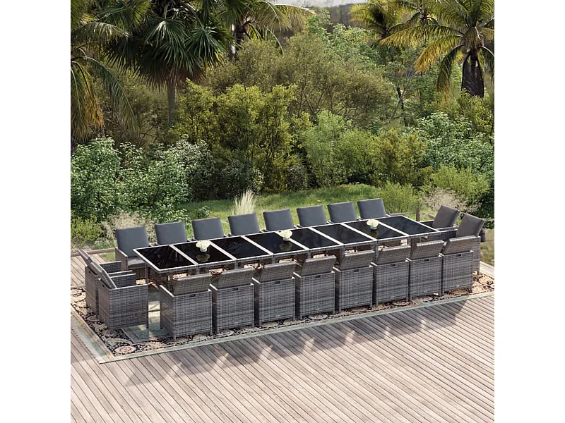 21-tlg. Garten-Essgruppe mit Kissen Poly Rattan Grau