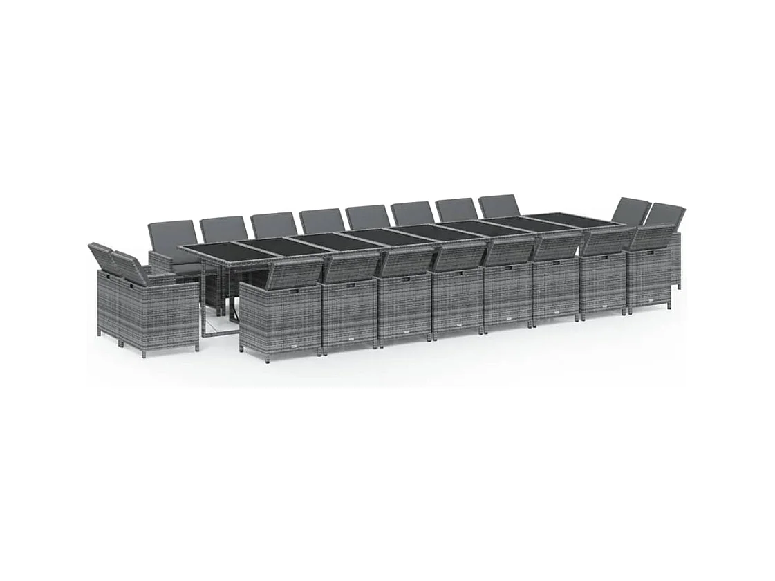21-tlg. Garten-Essgruppe mit Kissen Poly Rattan Grau