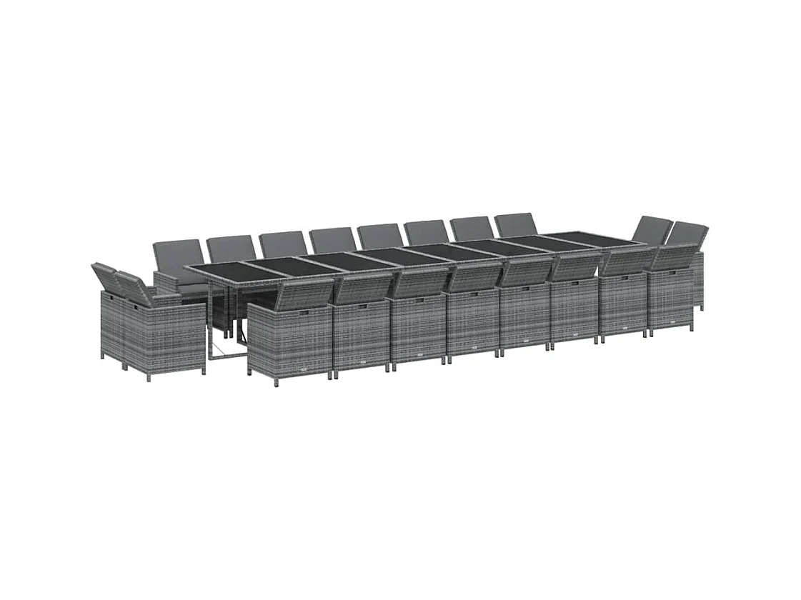 21-tlg. Garten-Essgruppe mit Kissen Poly Rattan Grau