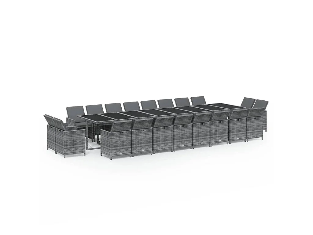 Set da Pranzo per Giardino 21pz con Cuscini Polyrattan Grigio