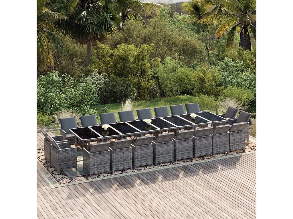 Set da Pranzo per Giardino 21pz con Cuscini Polyrattan Grigio