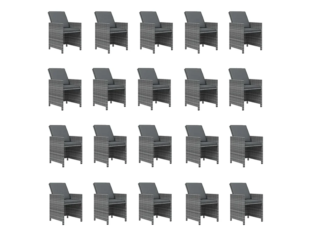 Set da Pranzo per Giardino 21pz con Cuscini Polyrattan Grigio