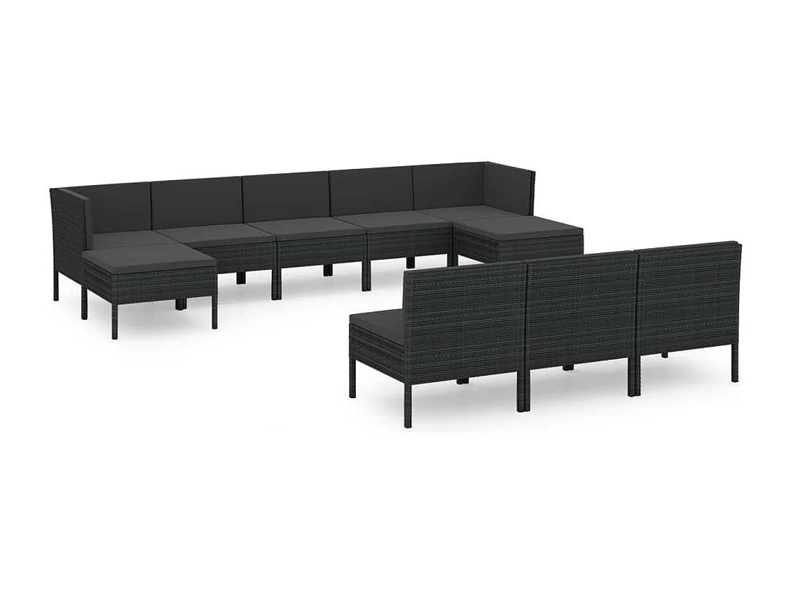 10-tlg. Garten-Lounge-Set mit Auflagen Poly Rattan Schwarz