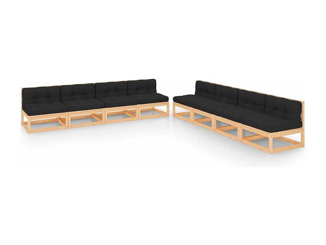 8 pcs conjunto lounge de jardim c/ almofadões pinho maciço